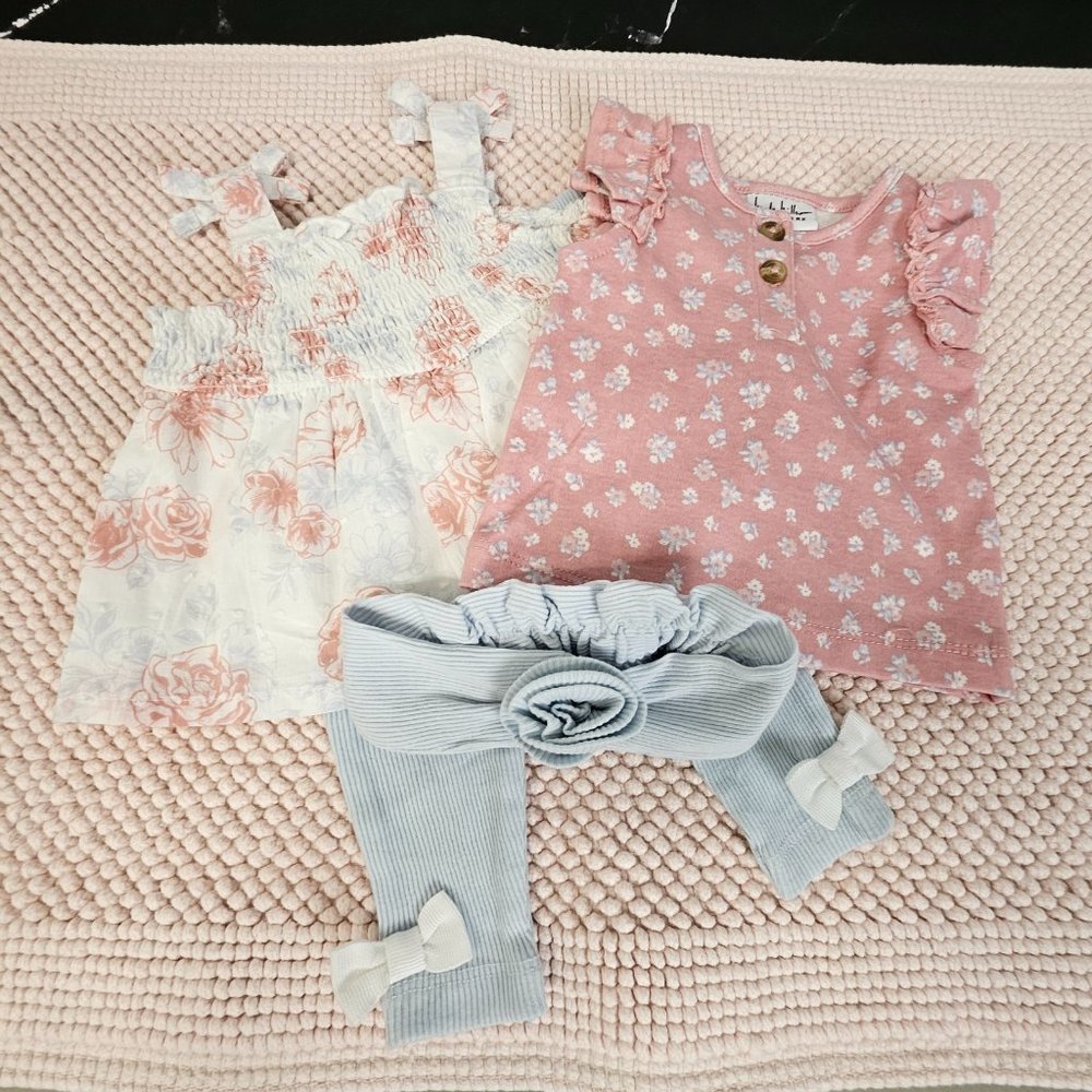 NWT Nicole Miller 4 Piece Set, 3-6M - 2 Shirts Leggings & Headband Mix n' Match!